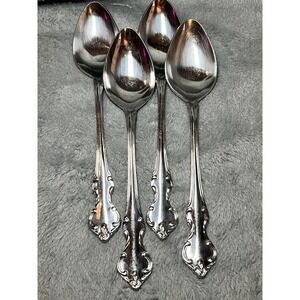 Vintage Eldan Japan Rococo Style Stainless Serving Spoons Set of 4 Ornate 8in